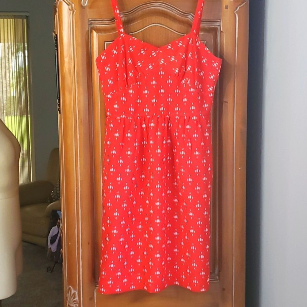 J.Crew Ikat Print Sun Dress Womens Size 10 Red White Summer Cotton 81383